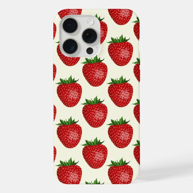 Strawberry Pattern, Red Strawberries, Fruit, Leaf iPhone Case (Back)