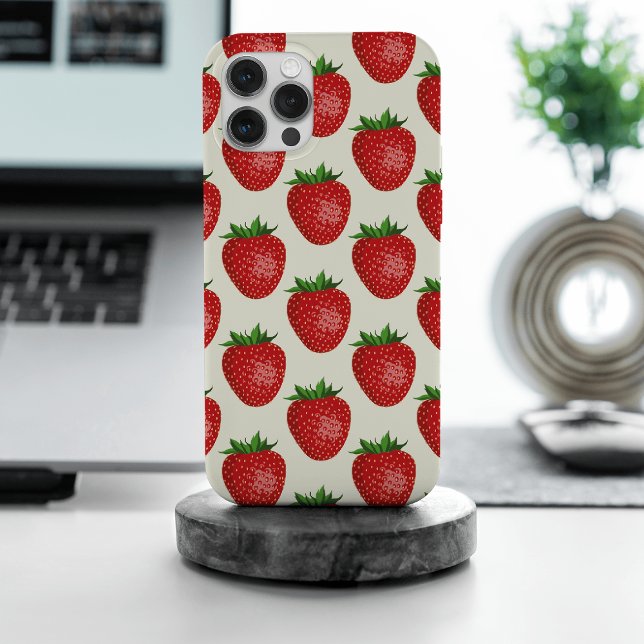 Strawberry Pattern, Red Strawberries, Fruit, Leaf iPhone Case (Creator Uploaded)