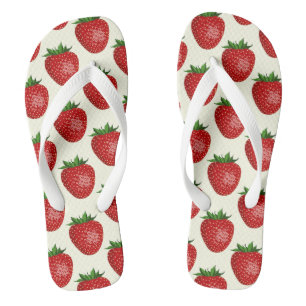 Strawberry Pattern, Red Strawberries, Fruit, Leaf Jandals