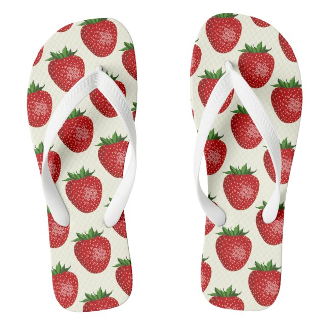 Strawberry Pattern, Red Strawberries, Fruit, Leaf Jandals (Footbed)