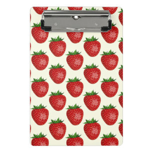 Strawberry Pattern, Red Strawberries, Fruit, Leaf Mini Clipboard