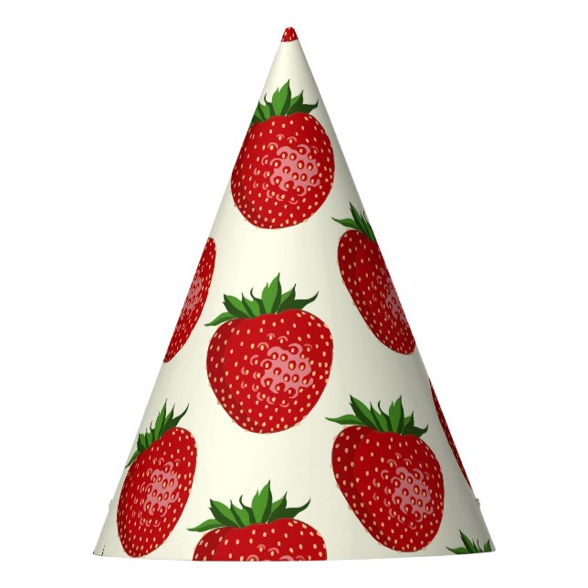 Strawberry Pattern, Red Strawberries, Fruit, Leaf Party Hat (Front)