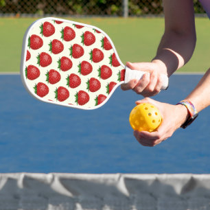 Strawberry Pattern, Red Strawberries, Fruit, Leaf Pickleball Paddle