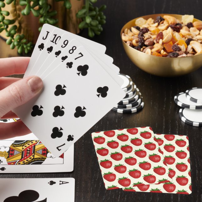 Strawberry Pattern, Red Strawberries, Fruit, Leaf Playing Cards (In Situ)