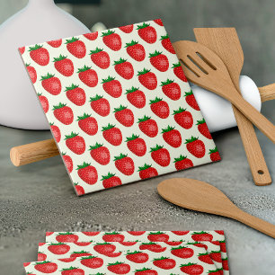 Strawberry Pattern, Red Strawberries, Fruit, Leaf Tile