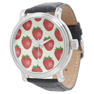 Strawberry Pattern, Red Strawberries, Fruit, Leaf Watch