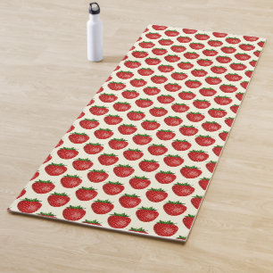 Strawberry Pattern, Red Strawberries, Fruit, Leaf Yoga Mat
