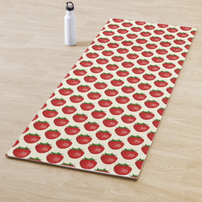 Strawberry Pattern, Red Strawberries, Fruit, Leaf Yoga Mat (In Situ)