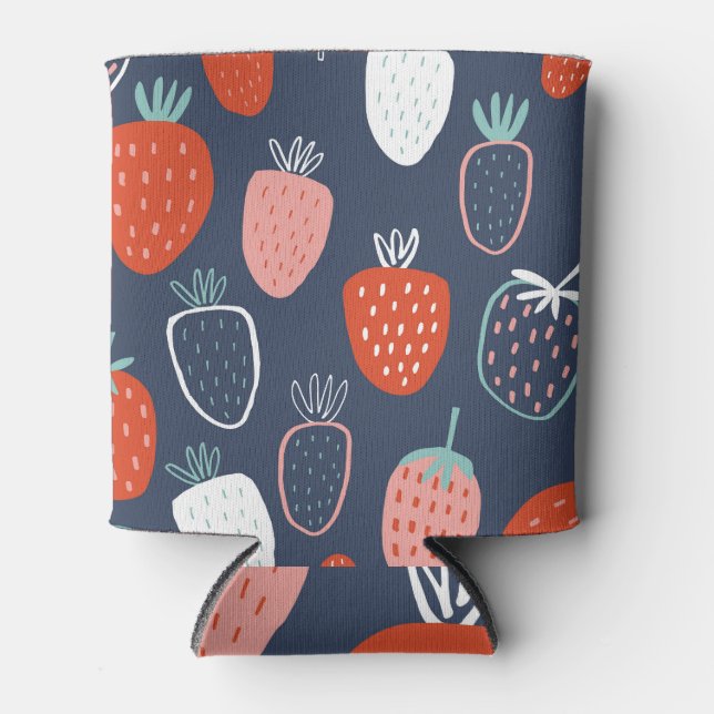 Strawberry pattern, Scandinavian kids texture. Can Cooler (Front)