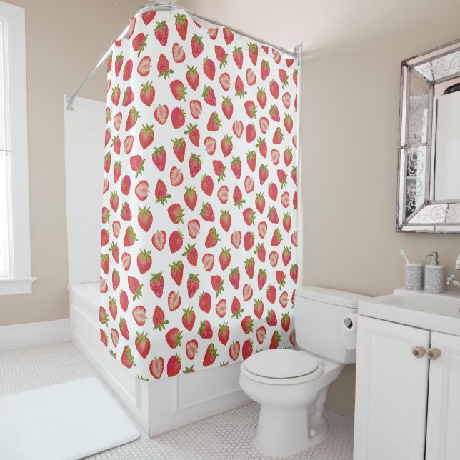 Strawberry Pattern Shower Curtain (In Situ)