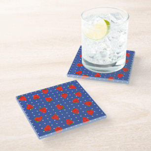 Strawberry Pattern with dots Glass Coaster