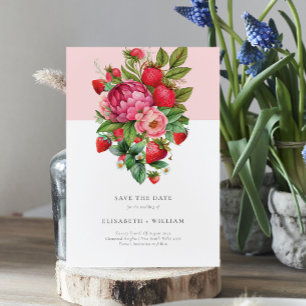 Strawberry & Peonies Summer Wedding Save the Date Invitation