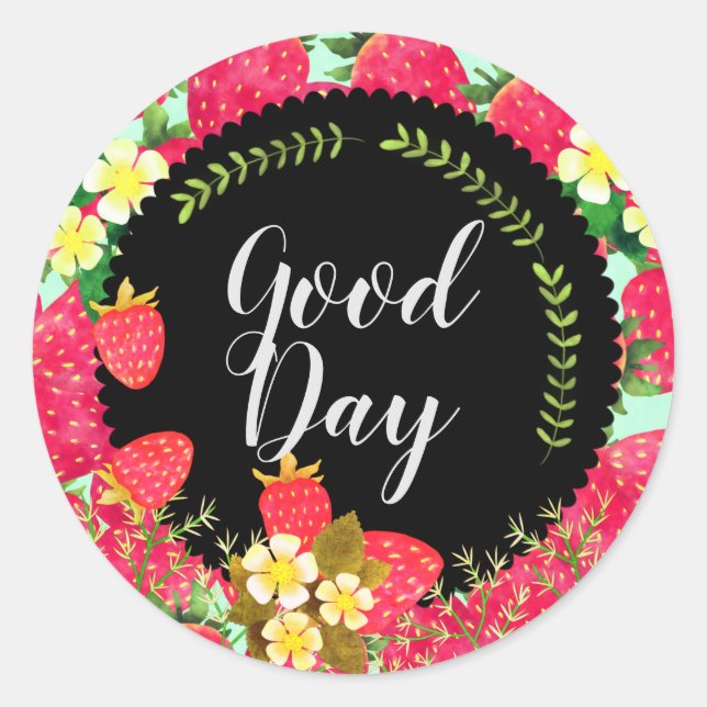 Strawberry. Personalised. Black. Classic Round Sticker (Front)