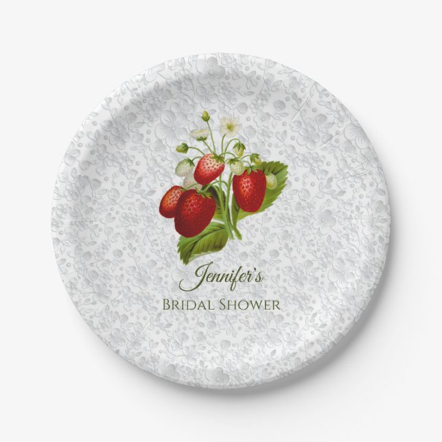 Strawberry Personalised Lace Look Paper Plates  (Front)