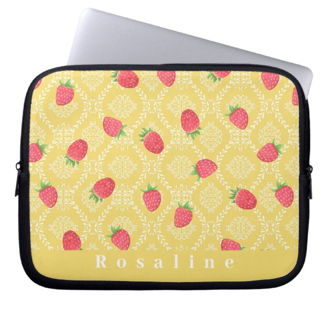 Strawberry Personalised Mustard Electronics Bag (Front)
