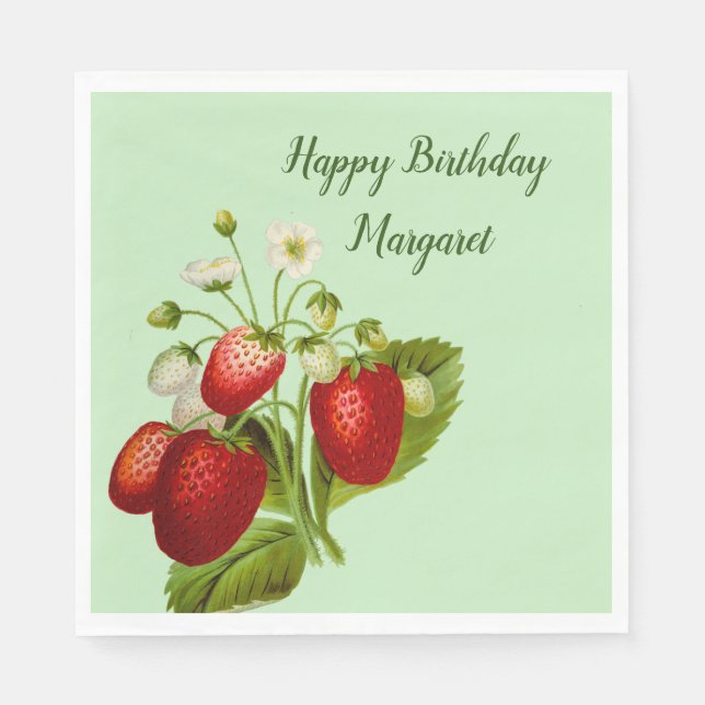 Strawberry Personalised Paper Napkins Party Goods (Front)