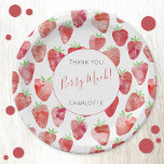 Strawberry Personalised Paper Plate<br><div class="desc">Cute,  sweet and modern watercolor strawberry Thank You Berry Much design.   Customise the text and change the name to suit your celebration. Original art by Nic Squirrell</div>