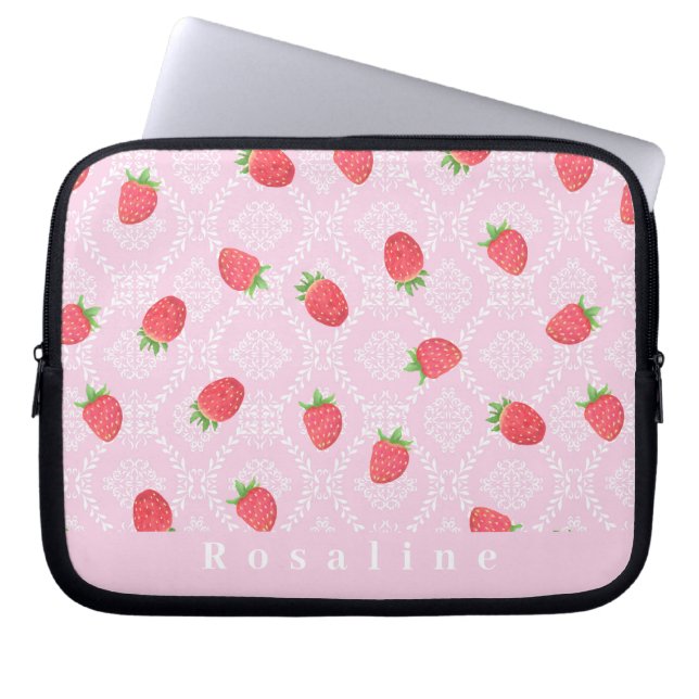 Strawberry Personalised Pink Electronics Bag (Front)
