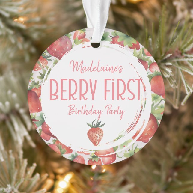 Strawberry Photo Berry First Birthday Ornament (Tree)