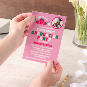 Strawberry Photo Graduation Party Vellum Invitations