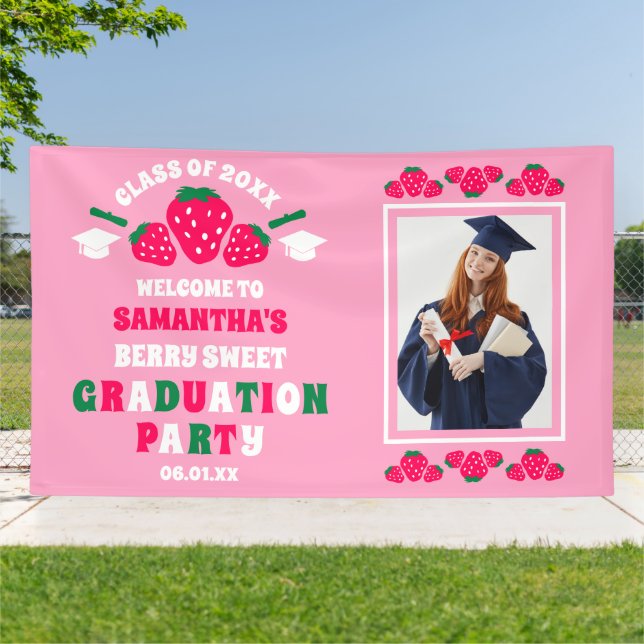 Strawberry Photo Graduation Party Welcome Banner (Outside)