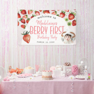 Strawberry Photo Welcome Berry First Birthday Banner