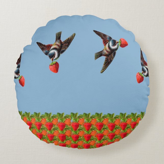 Strawberry Pickers Round Cushion (Front)