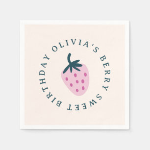 Strawberry pink baby birthday party napkin