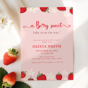 Strawberry Pink Berry Sweet Floral Baby Shower Invitation