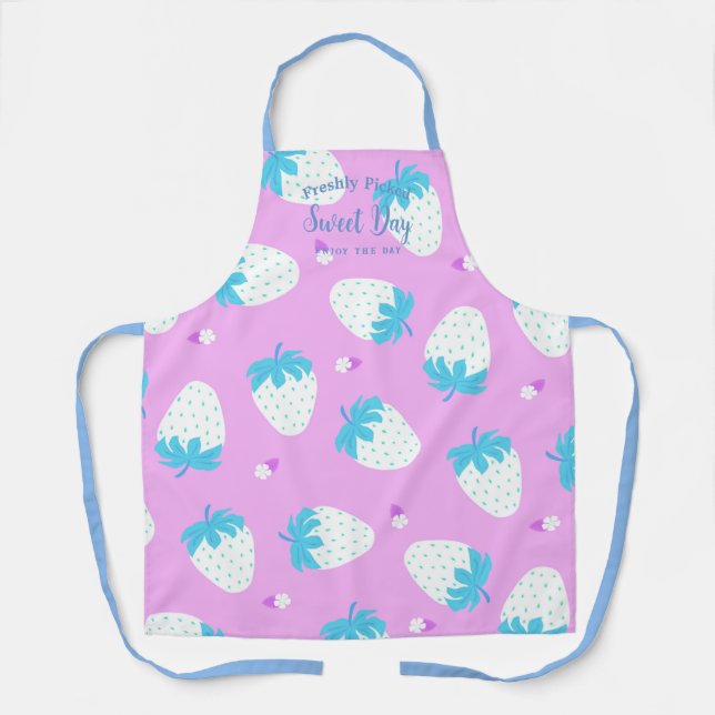 Strawberry Pink Blue Apron (Front)