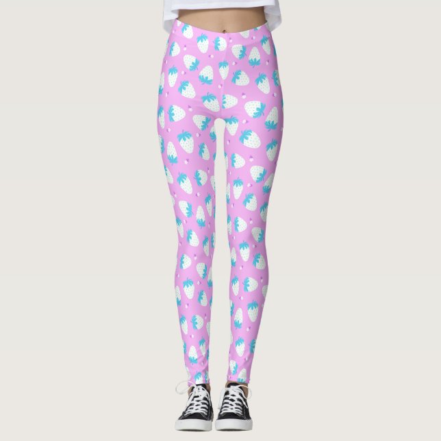 Strawberry Pink Blue Leggings (Front)