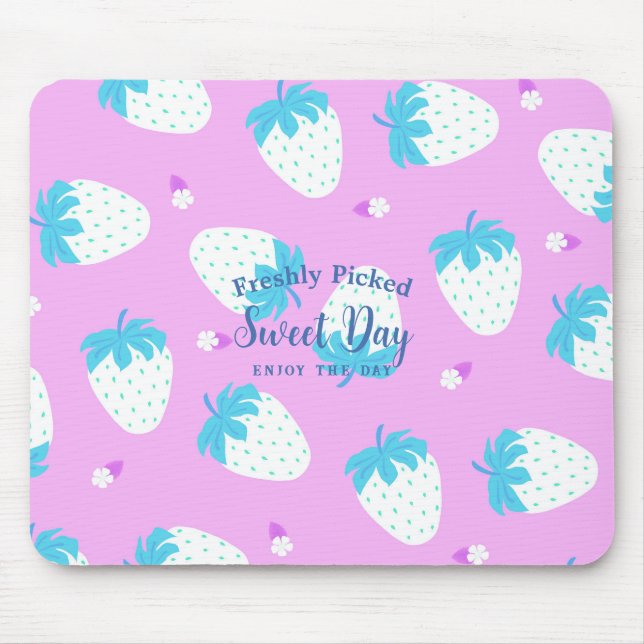 Strawberry Pink Blue Mouse Pad (Front)