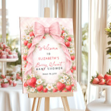 Strawberry Pink Bow Baby Shower Welcome 