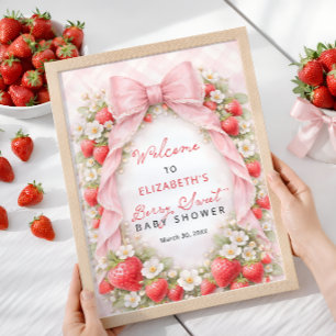 Strawberry Pink Bow Baby Shower Welcome  Poster
