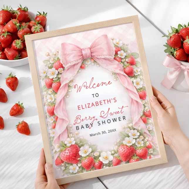 Strawberry Pink Bow Baby Shower Welcome  Poster (Creator Uploaded)