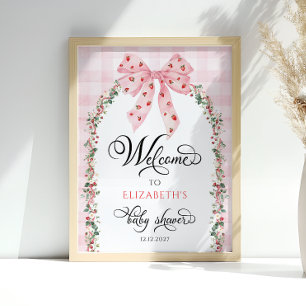 Strawberry Pink Bow Baby Shower Welcome  Poster