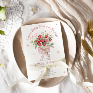 Strawberry Pink Bow Floral Baby Shower Invitation
