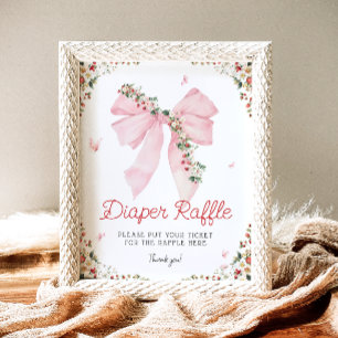 Strawberry Pink Bow Floral Diaper Raffle Poster