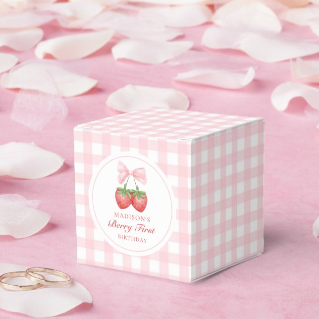 Strawberry Pink Bow Girl 1st Birthday Favour Box (Wedding)
