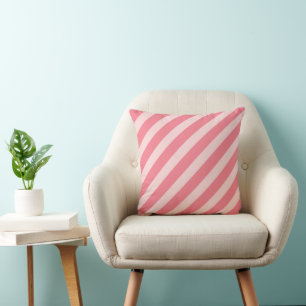 Strawberry pink candy diagonal stripes pattern cushion