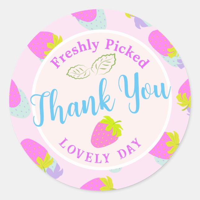 Strawberry Pink Classic Round Sticker (Front)