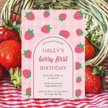 Strawberry Pink Cute Berry First 1st Baby Birthday