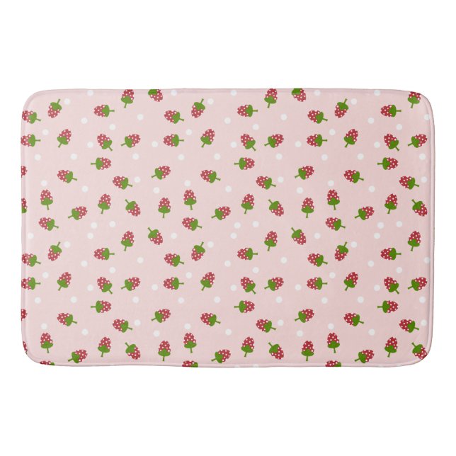 Strawberry Pink Cute Kawaii Girly Soft Pastel Bath Mat (Front)