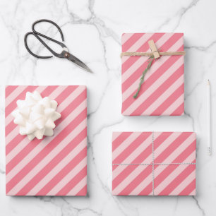 Strawberry pink diagonal stripes pattern wrapping paper sheet
