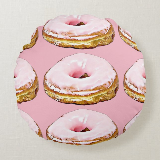 Strawberry Pink Doughnut Sprinkles Round Pillow (Front)