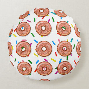Strawberry Pink Doughnut Sprinkles Round Pillow