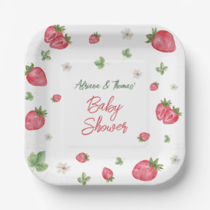 Strawberry Pink Floral Baby Shower  Paper Plate