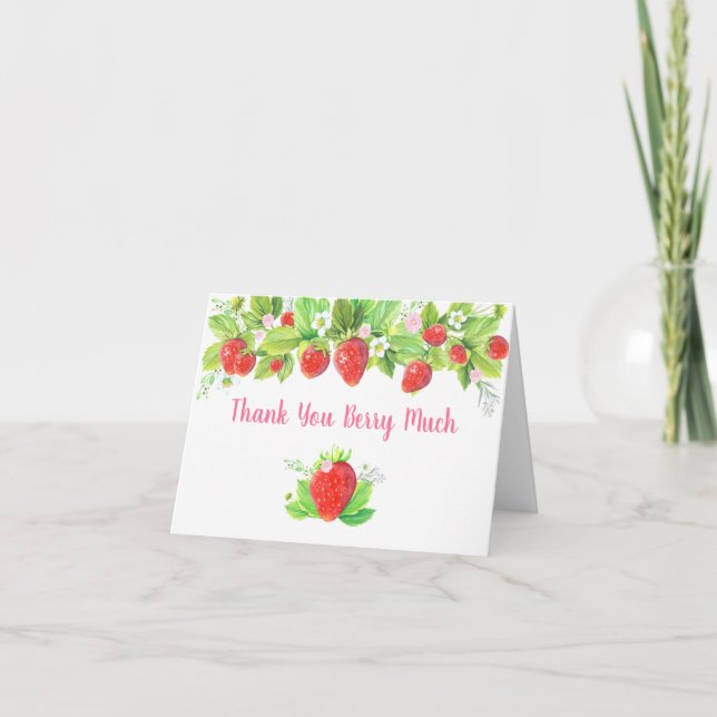 Strawberry Pink Floral Birthday Thank You Card (Front)