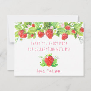 Strawberry Pink Floral Birthday Thank You Card