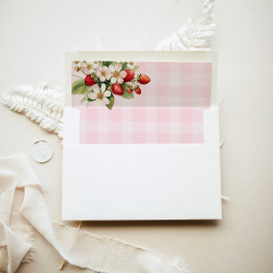 Strawberry pink gingham baby shower envelope